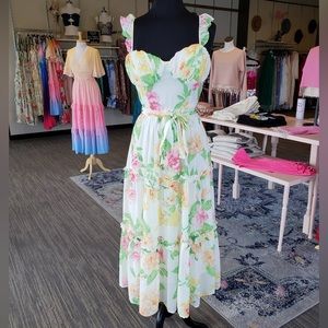 Floral Bustier Top Midi Dress